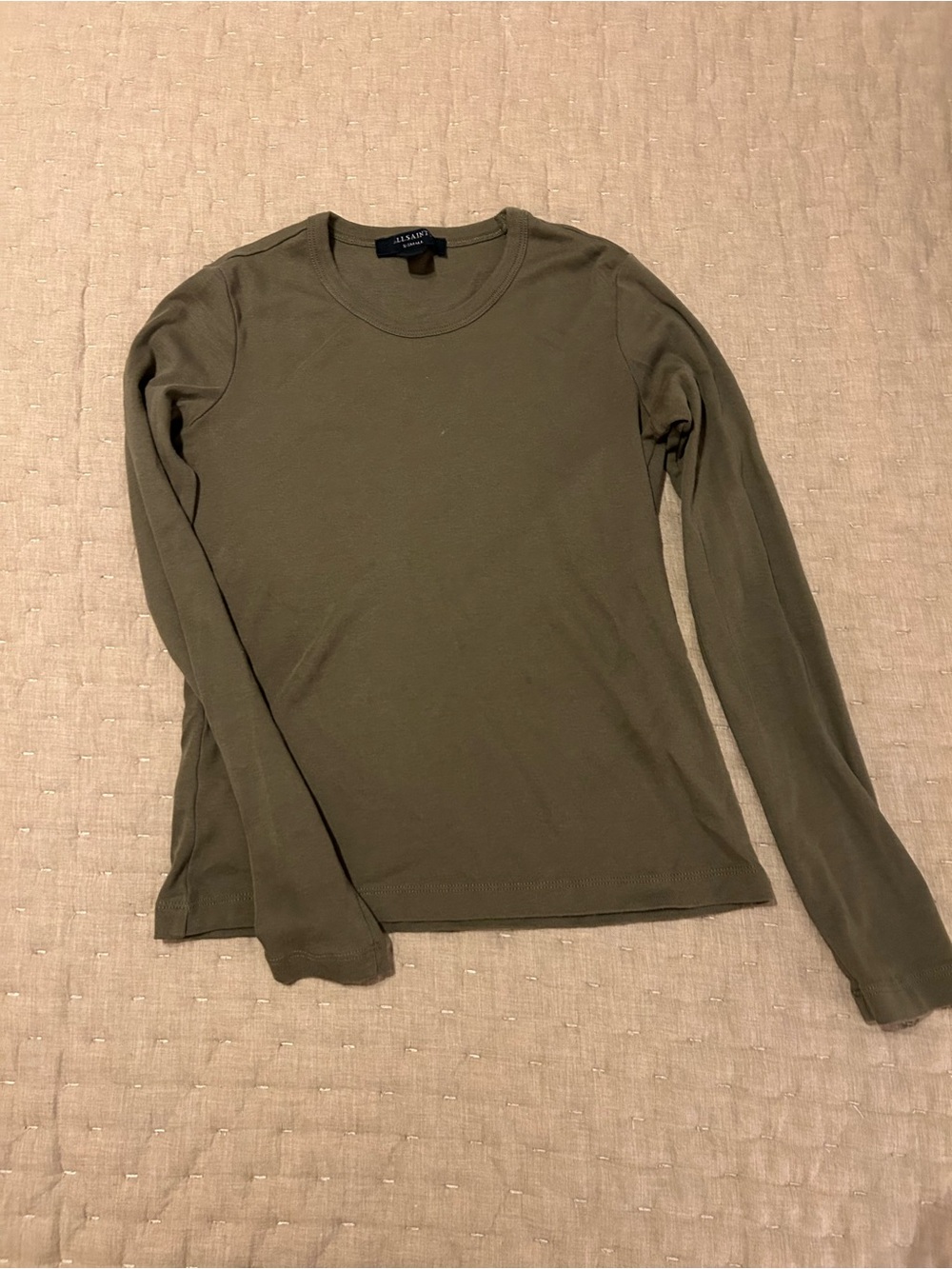 AllSaints Olive Green Crew Neck Long Sleeve Tee